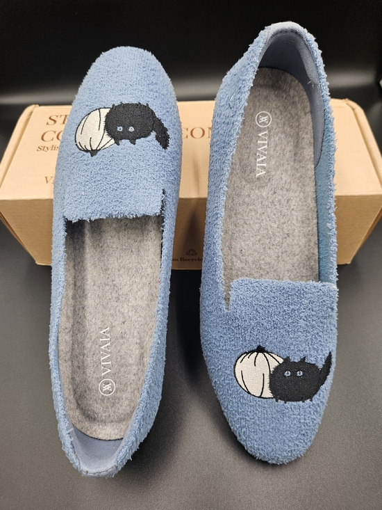 Vivaia Shoes - VIVAIA Audrey Blue Terry Knit Flats Cat Pumpkin Embroidery EU 40 / US 9 Soft
